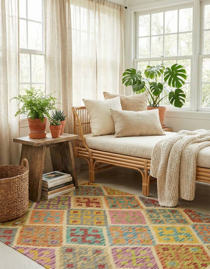 Detail image of 3' 7 x 5' 1  Hand Woven Kilim Maymana Wool Rug