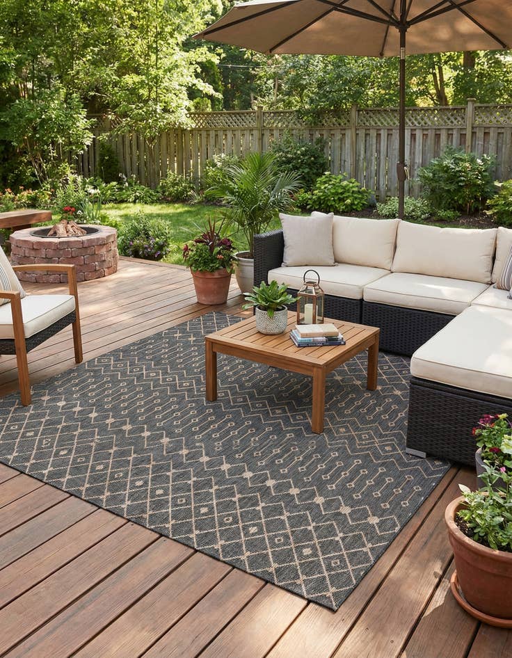 Detail image of  10' 8 x 10' 8  Washable Lattice Indoor / Outdoor Square Rug