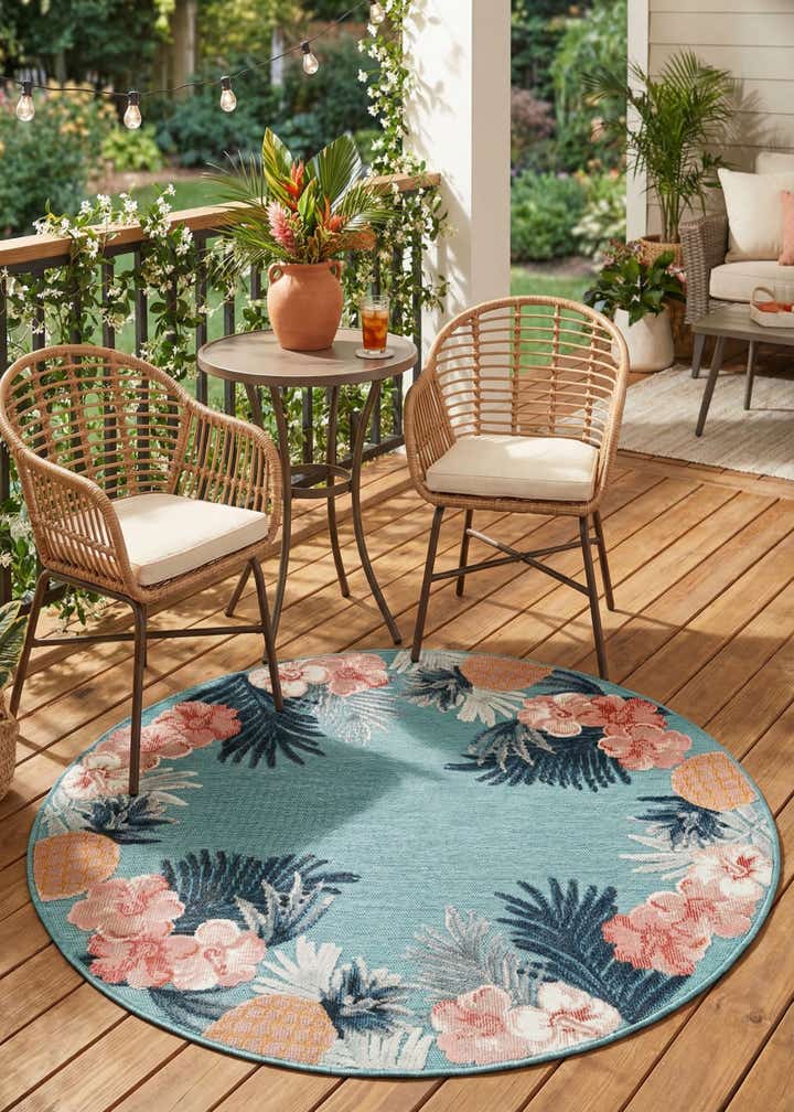 4' 5 x 4' 5 Easy-Clean Botanical Indoor / Outdoor Round Rug