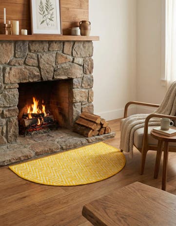 Yellow Hand Woven Chindi Chevron Hearth Rug