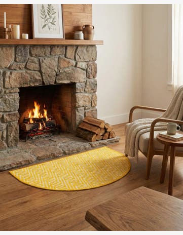 Yellow Hand Woven Chindi Chevron Hearth Rug