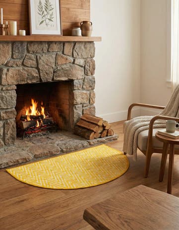 Yellow Hand Woven Chindi Chevron Hearth Rug