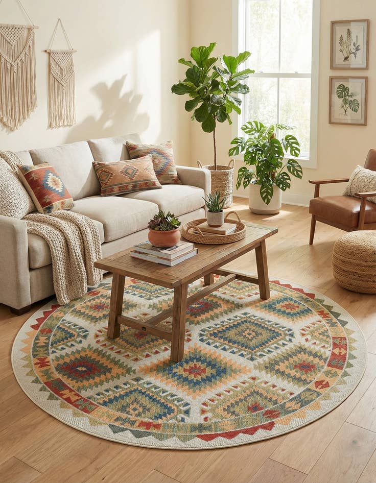 Detail image of 7' 10 x 7' 10 Easy-Clean Baja Indoor / Outdoor Round Rug