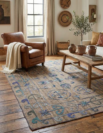 5' 2 x 6' 3 Hand Woven Kilim Suzani Wool Rug
