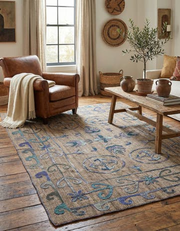 5' 2 x 6' 3 Hand Woven Kilim Suzani Wool Rug