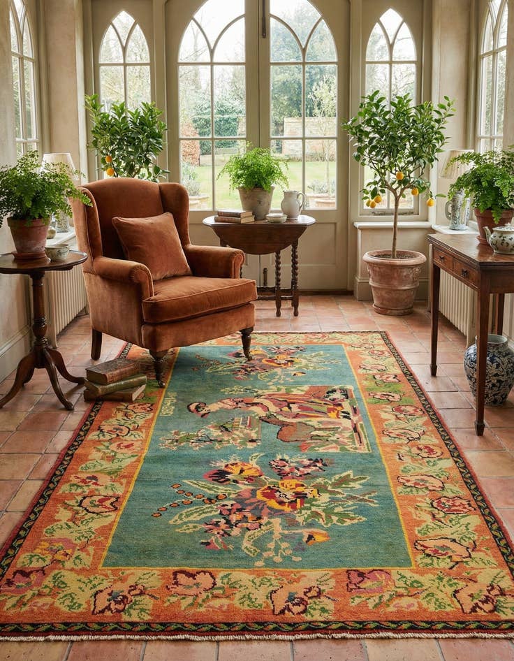 Detail image of 4' 5 x 7' 11  Hand Knotted Russia Wool Rug