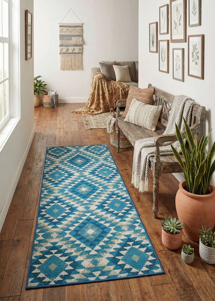 2' 7 x 5' 3 Easy-Clean Southwestern Indoor / Outdoor Runner Rug