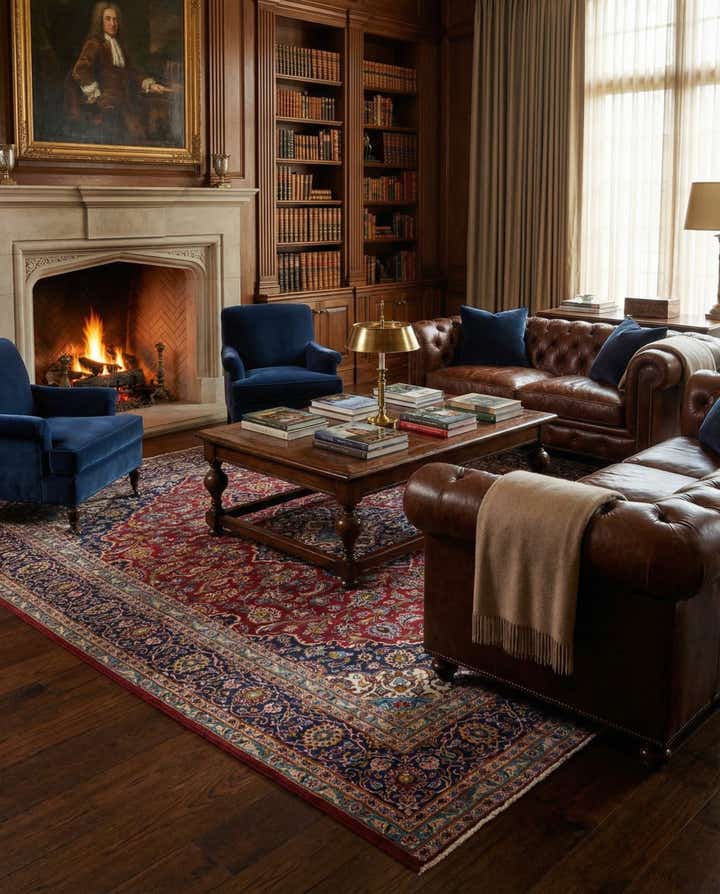 9' 7 x 12' 10 Hand Knotted Kashan Persian Wool Rug