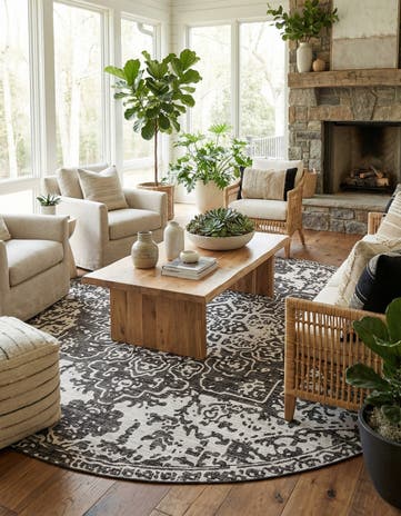 Charcoal Gray Easy-Clean Jill Zarin Dubai Indoor / Outdoor Round Rug