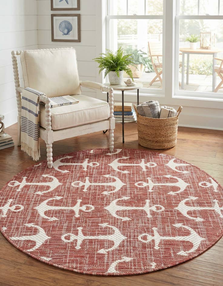 Detail image of 3' x 3'  Washable Coastal Indoor / Outdoor Round Rug