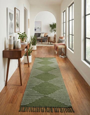 Green Hand Woven Chindi Cotton Runner Rug