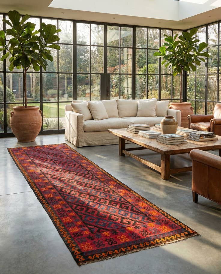 Detail image of 4' 7 x 15' 1 Hand Woven Kilim Afghan Wool Runner Rug