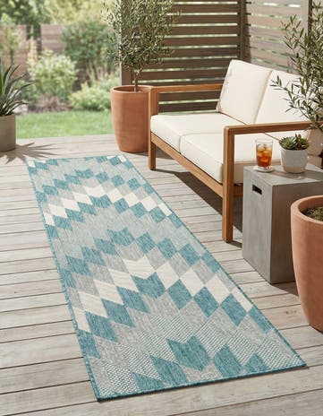 Aqua Easy-Clean Modern Indoor / Outdoor Runner Rug