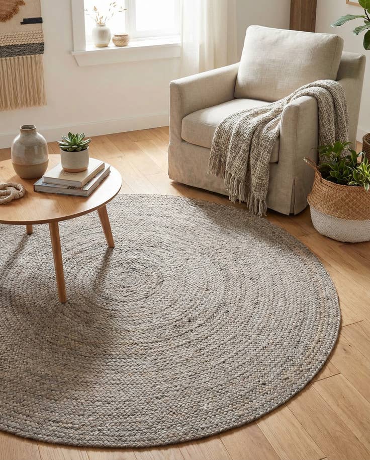 Detail image of 5' 1 x 5' 1 Handmade Braided Jute Round Rug