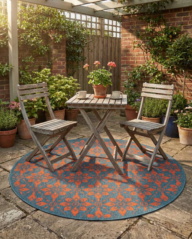 Detail image of 5' x 5' Easy-Clean Lattice Indoor / Outdoor Round Rug