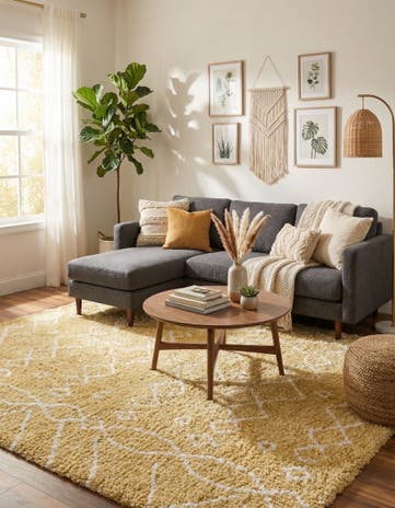 Yellow Moroccan Shag Square Rug