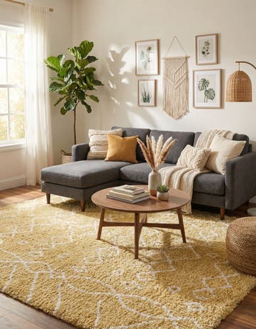 Yellow Moroccan Shag Square Rug