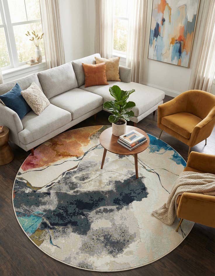Detail image of 6' 1 x 6' 1 Easy-Clean Modern Indoor / Outdoor Round Rug