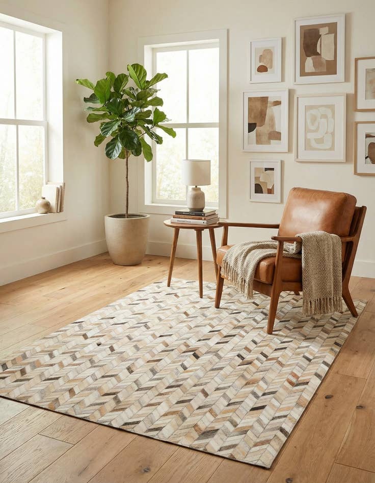 Detail image of 4' 8 x 6' 8 Cowhide Stocks Rug