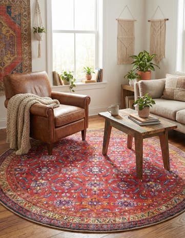 Red Washable Timeless Round Rug