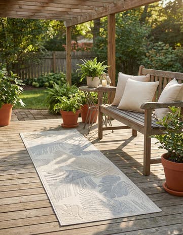 Gray Easy-Clean Botanical Indoor / Outdoor Runner Rug