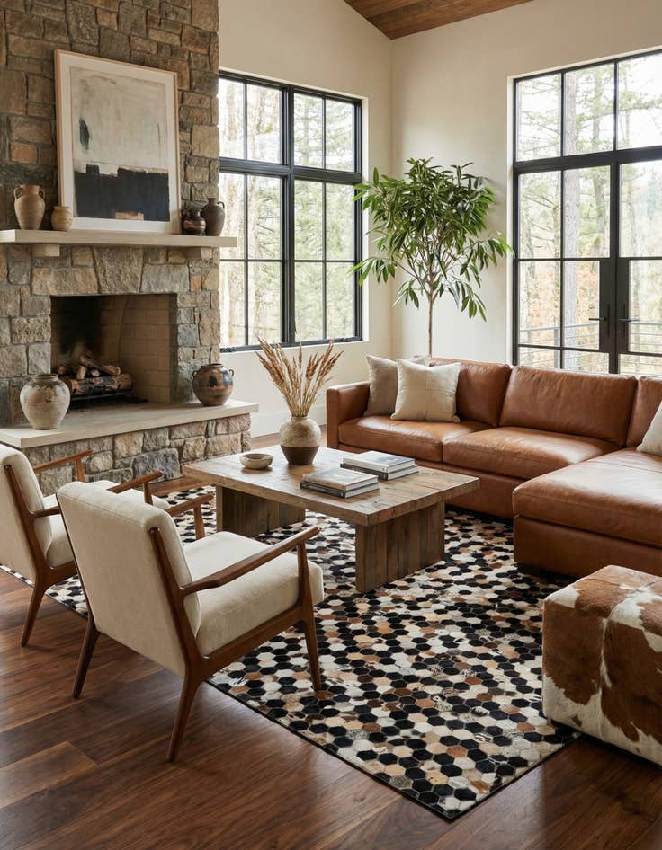 Detail image of  5' 1 x 7' 11 Cowhide - Patchwork Rug