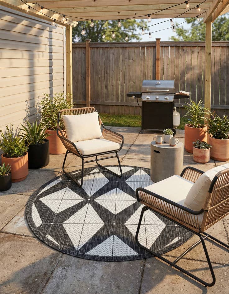 Detail image of 3' x 3'  Washable Modern Indoor / Outdoor Round Rug