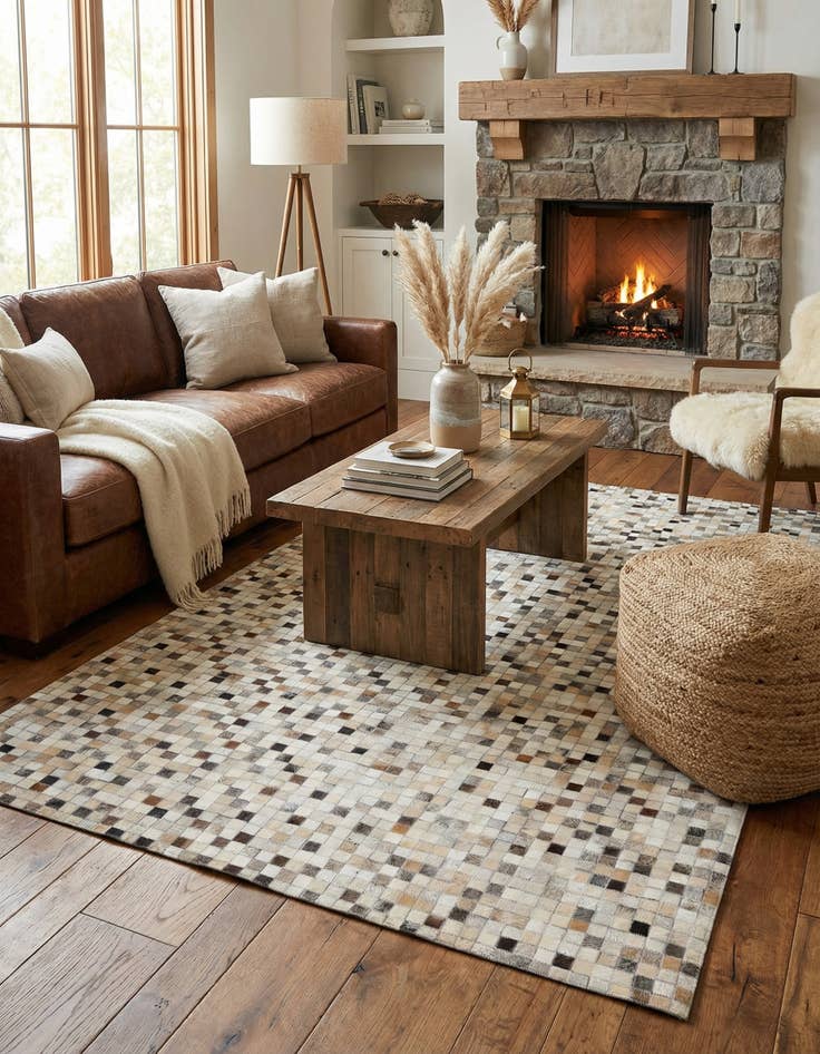 Detail image of  5' 1 x 8' 1 Cowhide Leather Rug