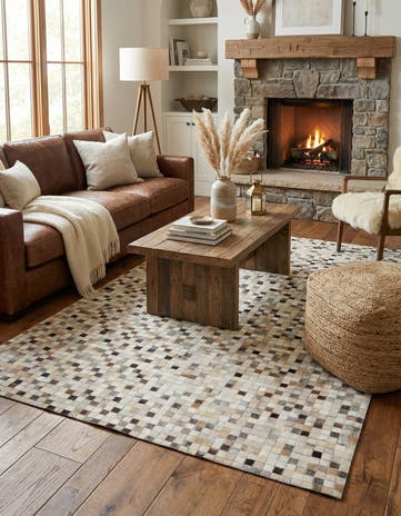 5' 1 x 8' 1 Cowhide Leather Rug