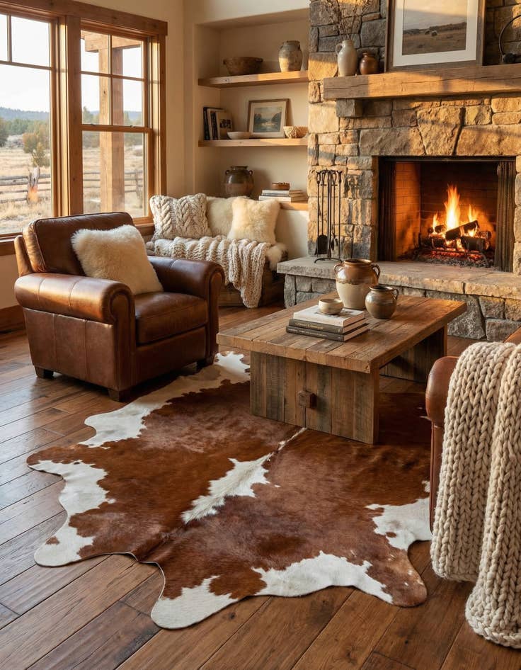 Detail image of 6' 2 x 6' 2 Cowhide Leather Square Rug