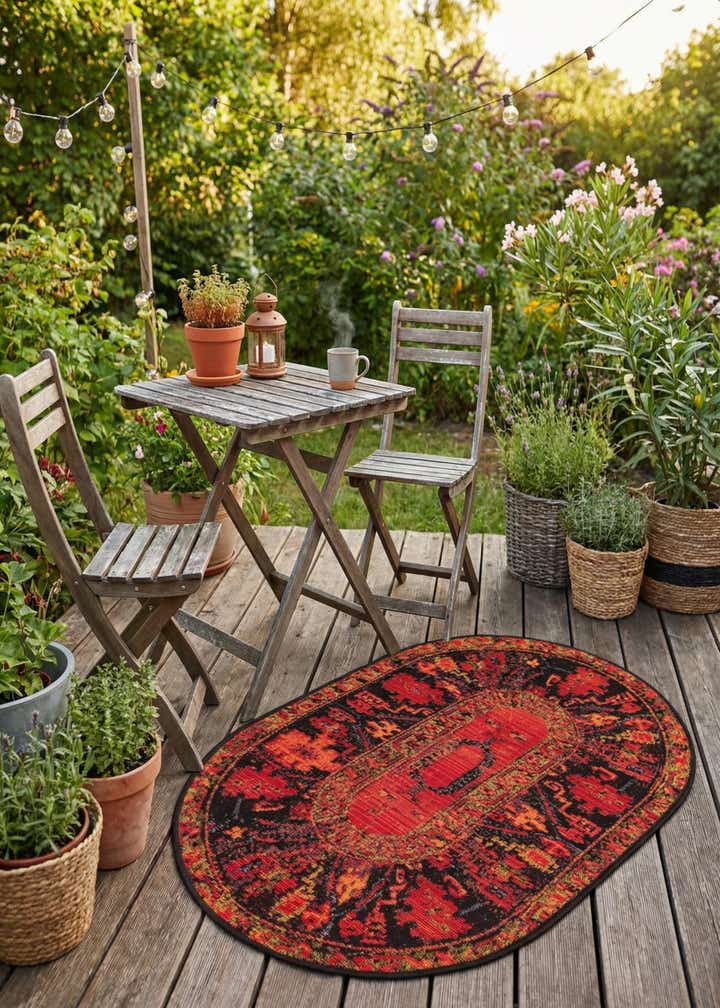 2' 2 x 3' Easy-Clean Tribal Indoor / Outdoor Oval Rug