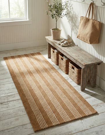 Latte Brown Jill Zarin Striped Wool Runner Rug