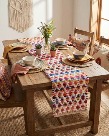  1' 2 x 5' 1  Hand Woven Braided Chindi Table Runner Rug