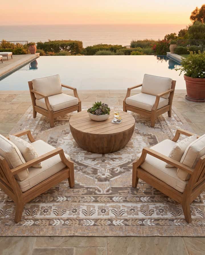 13' x 13' Easy-Clean Traditional Indoor / Outdoor Square Rug