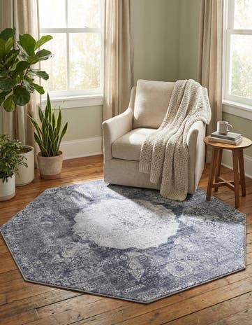 Gray Ivory Washable Yara Octagon Rug