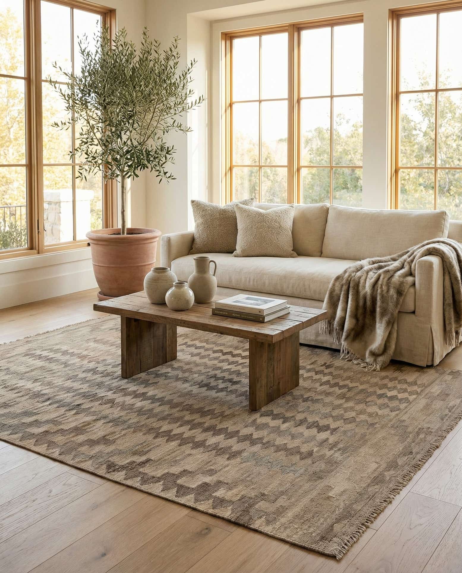 5' 1 x 6' 11 Hand Woven Kilim Maymana Wool Rug