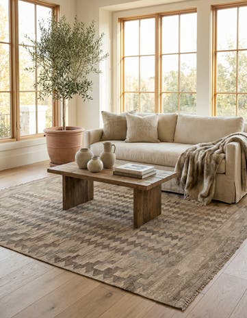 5' 1 x 6' 11 Hand Woven Kilim Maymana Wool Rug