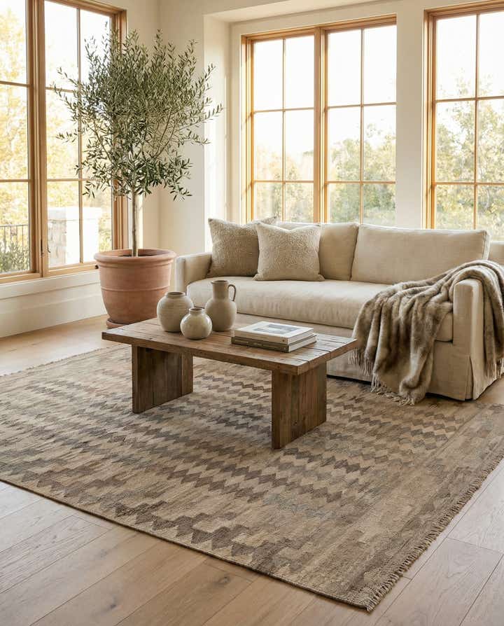 5' 1 x 6' 11 Hand Woven Kilim Maymana Wool Rug