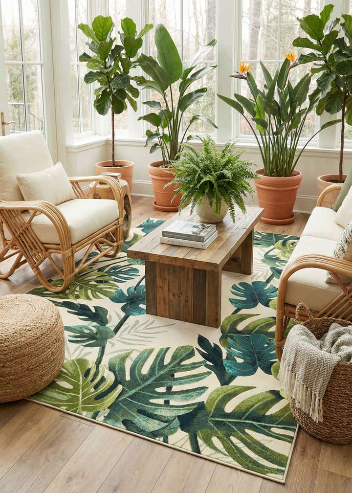9' x 12' Easy-Clean Botanical Indoor / Outdoor Rug