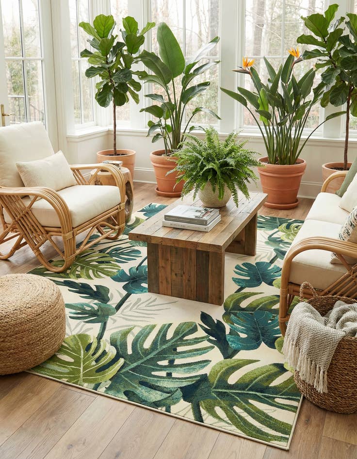 Detail image of 9' x 12' Easy-Clean Botanical Indoor / Outdoor Rug