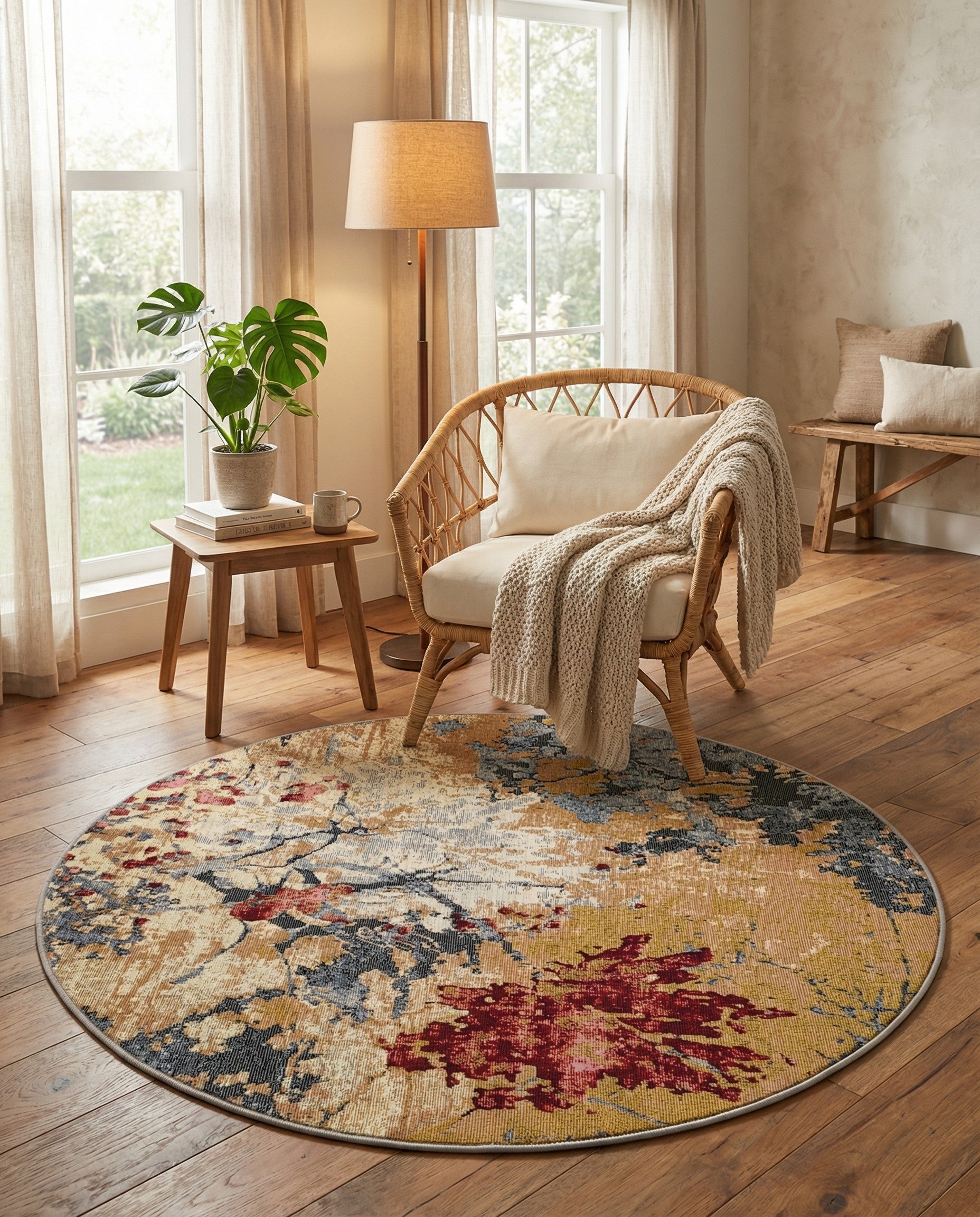 4' x 4' Easy-Clean Modern Indoor / Outdoor Round Rug
