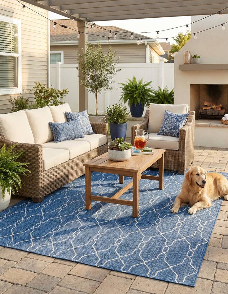 Detail image of  7' 10 x 11'  Washable Lattice Indoor / Outdoor Rug
