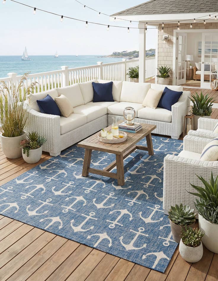 Detail image of 10' x 13'  Washable Coastal Indoor / Outdoor Rug