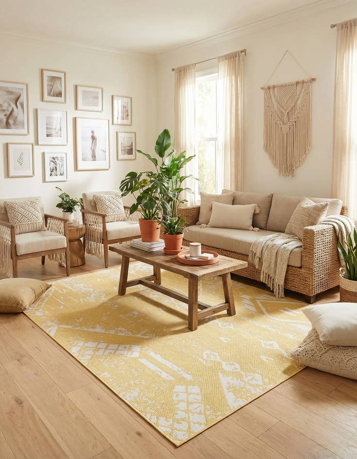 Detail image of  6' x 9'  Washable Bohemian Indoor / Outdoor Rug