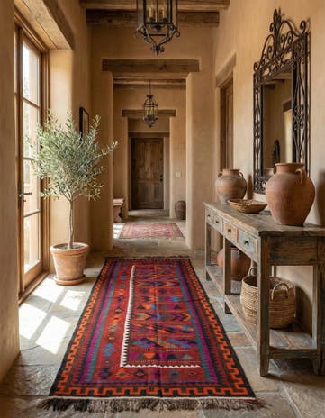 4' 4 x 9' 2 Hand Woven Kilim Fars Wool Runner Rug