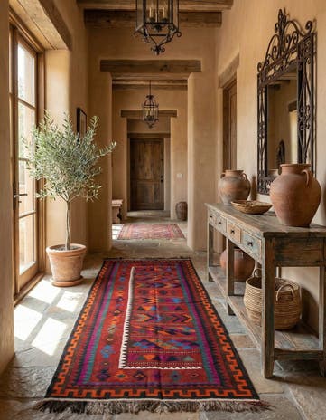 4' 4 x 9' 2 Hand Woven Kilim Fars Wool Runner Rug