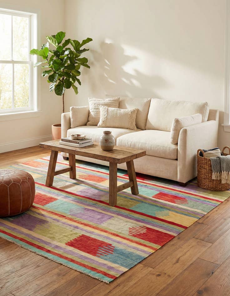 Detail image of  6' 8 x 10'  Hand Woven Kilim Modern Wool Rug