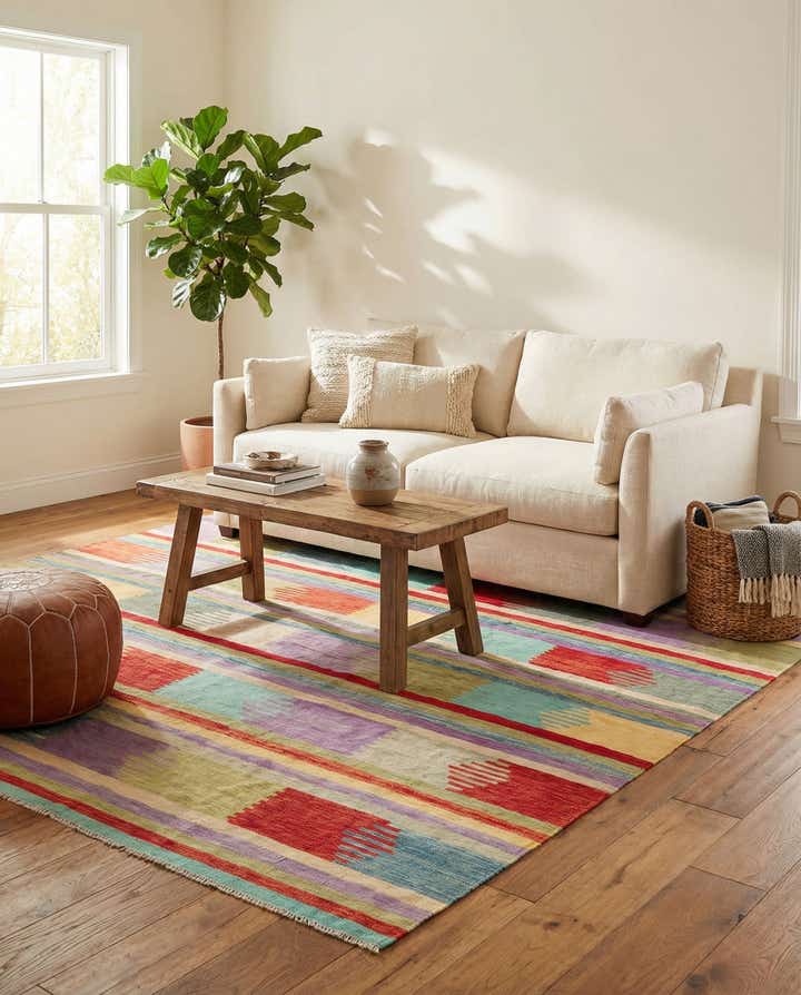 6' 8 x 10' Hand Woven Kilim Modern Wool Rug