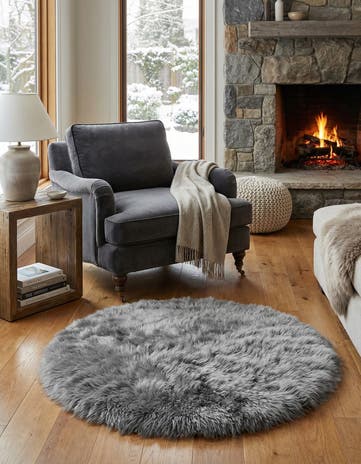 Gray Sheepskin Round Rug