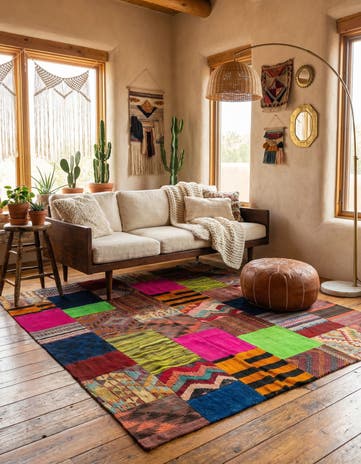 5' 6 x 7' 7 Hand Woven Kilim Patchwork Wool Rug